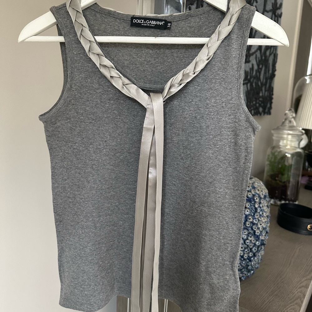 Dolce & Gabbana Gray Sleeveless Top with Silver Accents